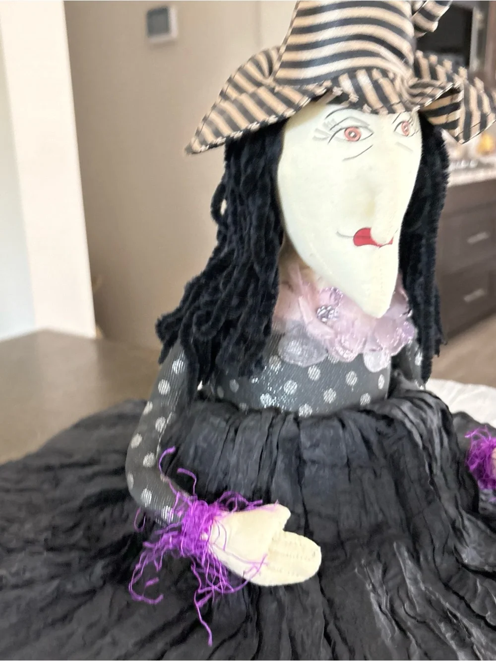 Large 22” WITCH Doll, Fabric, Halloween Decor, Sculpted Face